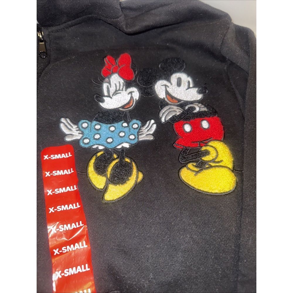 Disney Hoodie Jacket Women's Size XS‎ Black Full Zip Mickey & Minnie Patches NEW - Picture 2 of 9